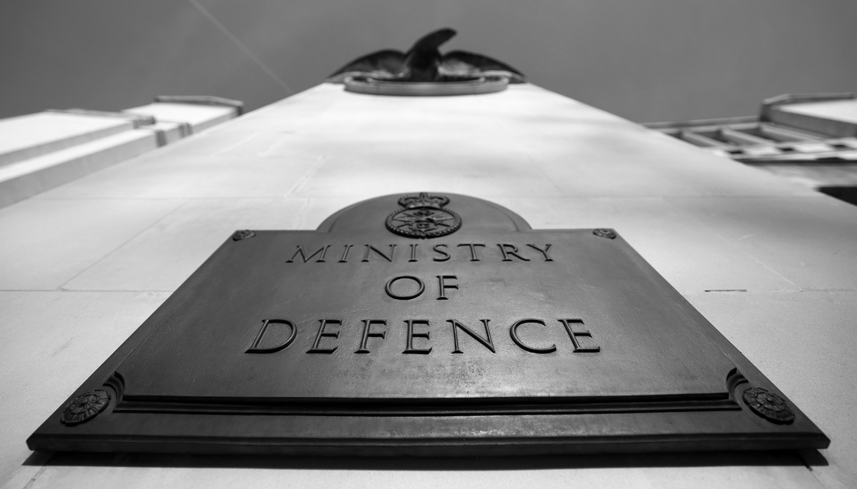 The Ministry of Defence plaque at its central London headquarters.