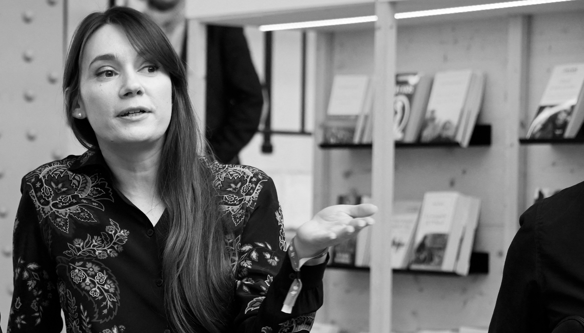 Xenia Fedorova at the Paris Book Fair on 12 April 2025.
