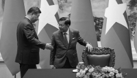 Chinese President Xi Jinping and Myanmar's President Min Aung Hlaing at a signing ceremony at the Great Hall of the People on 16 June 2026 in Beijing, China. 