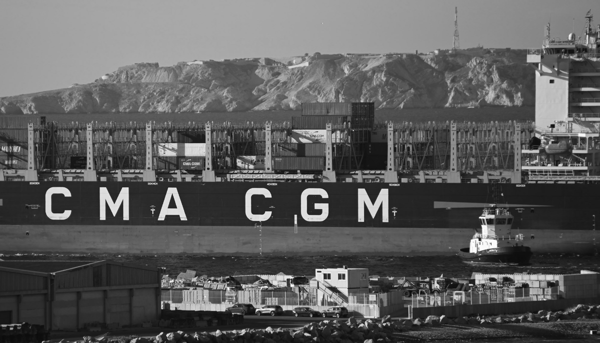 A CMA CGM container ship arriving in Marseille.