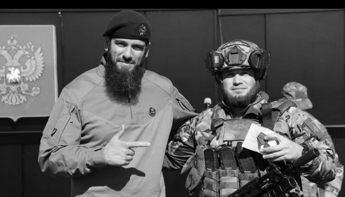 Chechen fighters from the Akhmat unit at a ceremony to present military awards near the front line.