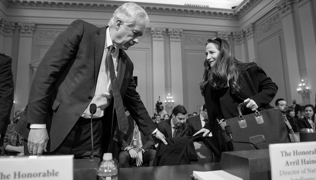 Avril Haines, Director of National Intelligence (right), and William Burns, Director of the CIA, (left), arrive in Washington on 12 March 2024 to attend the House Select Committee on Intelligence's annual threat assessment hearings.