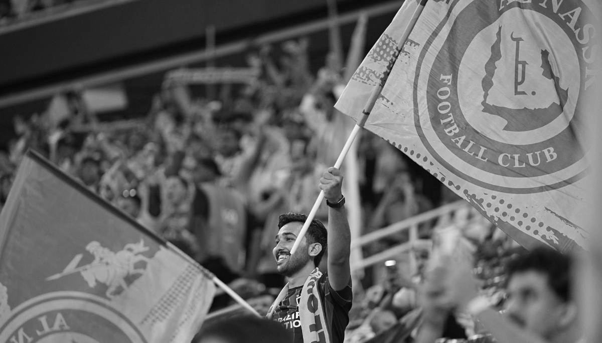 Supporters of Saudi football club Al-Nassr during the King's Cup final against Al-Hilal at Jeddah's King Abdullah Sports City stadium, on 31 May 2024.
