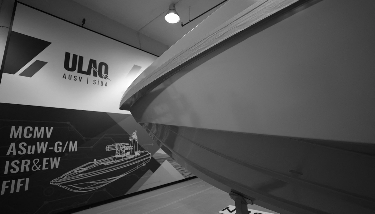 A prototype of the Ulaq naval drone range developed by Ares Shipyard and Meteksan Defence System displayed in Antalya, Turkey, on 14 December 2020.