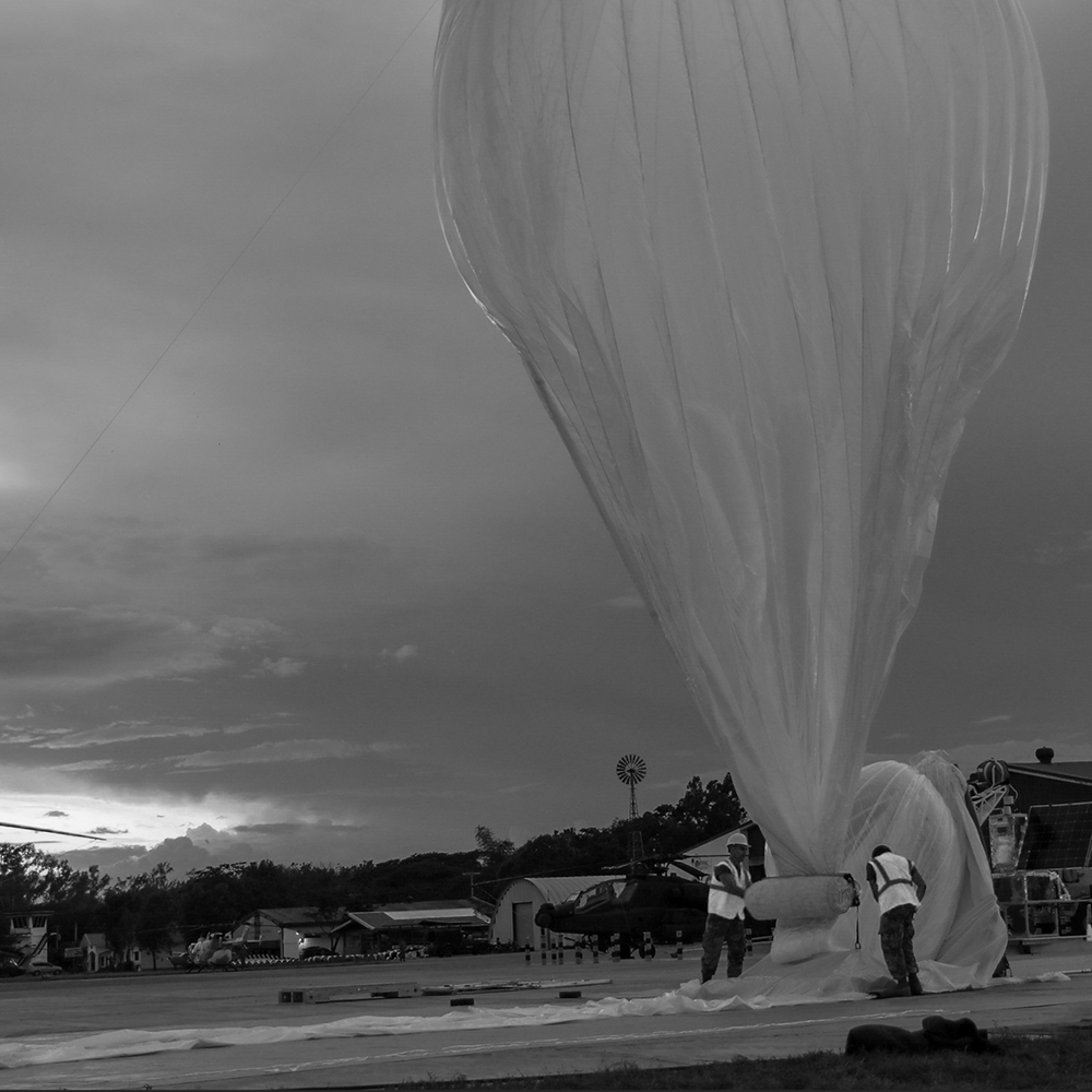 US Army soldiers deploy a stratospheric balloon in the Philippines on 1 April 2022, as part of the joint military exercise Balikatan 22.  