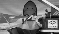 A scale model of the sixth-generation stealth fighter developed as part of the Global Combat Air Programme (GCAP) at the Farnborough International Airshow in the United Kingdom, 21 July 2026.
