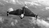 A Russian Geran-4 jet-powered kamikaze drone flying over Ukraine.
