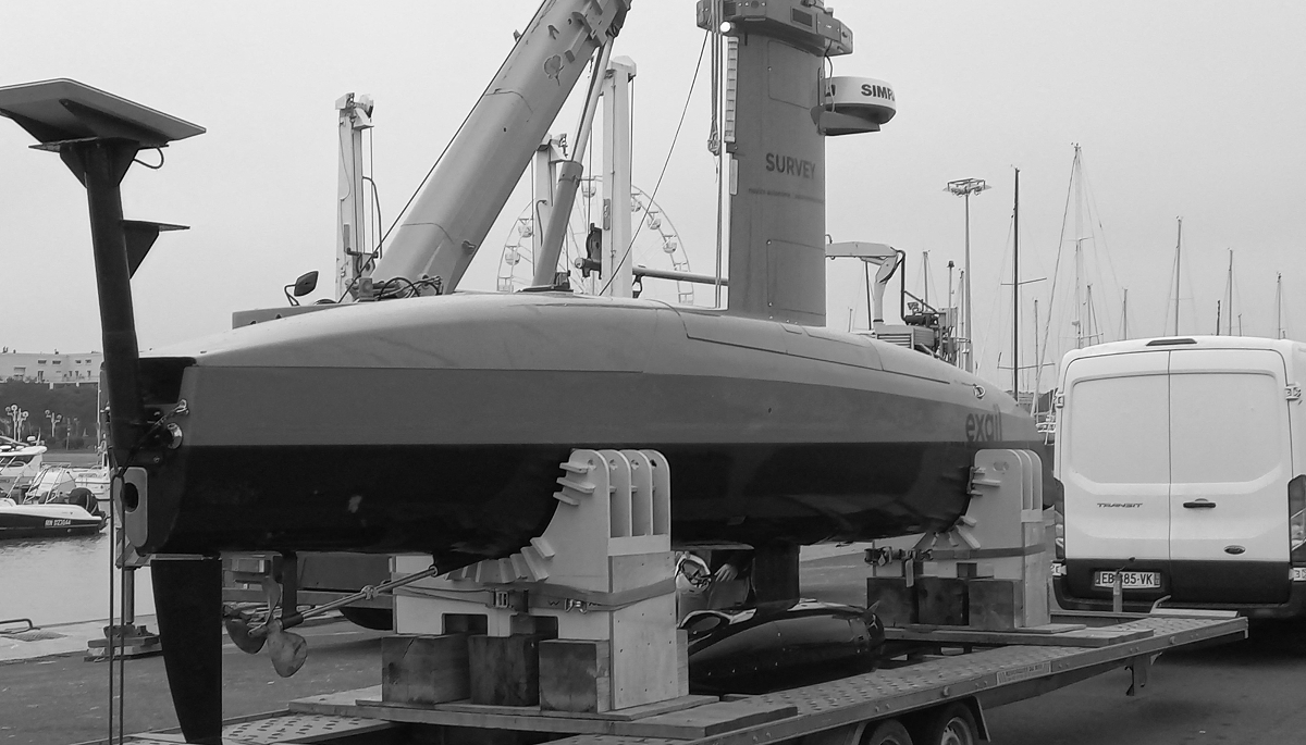 A DriX surface drone chartered by Exail in the Bay of Biscay, France, on 23 February 2023.