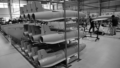 A Shadow 25 drone assembly line at EDGE Group premises in Abu Dhabi, United Arab Emirates, 13 August 2026.
