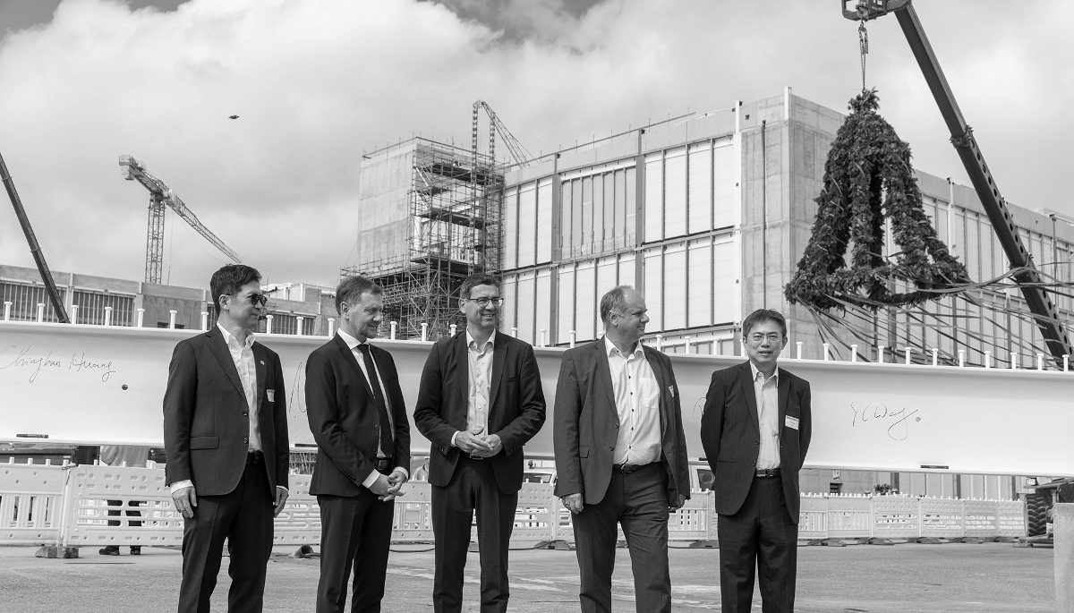 A ceremony to mark the completion of structural work on the European Semiconductor Manufacturing Co chip factory in Dresden, Germany, on 14 September 2026.