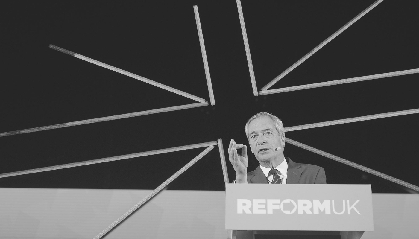 The leader of the populist Reform UK party, Nigel Farage, at a rally in Sunderland, UK, on 26 March 2026.