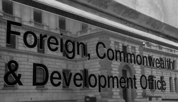 A sign outside the Foreign, Commonwealth & Development Office in London.