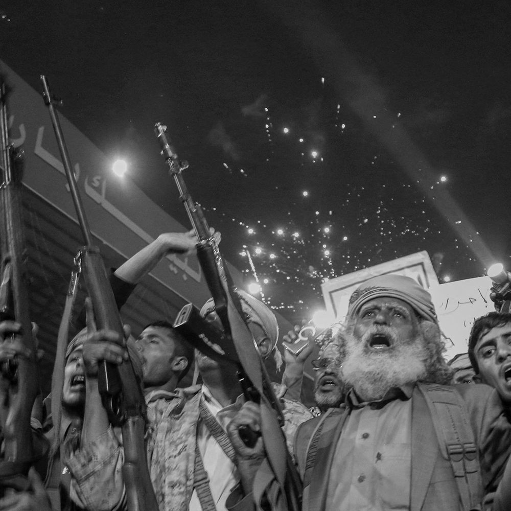 Houthi supporters rally in support of the movement’s military spokesman, Yahya Saree, in Sanaa, Yemen, 20 July 2026.