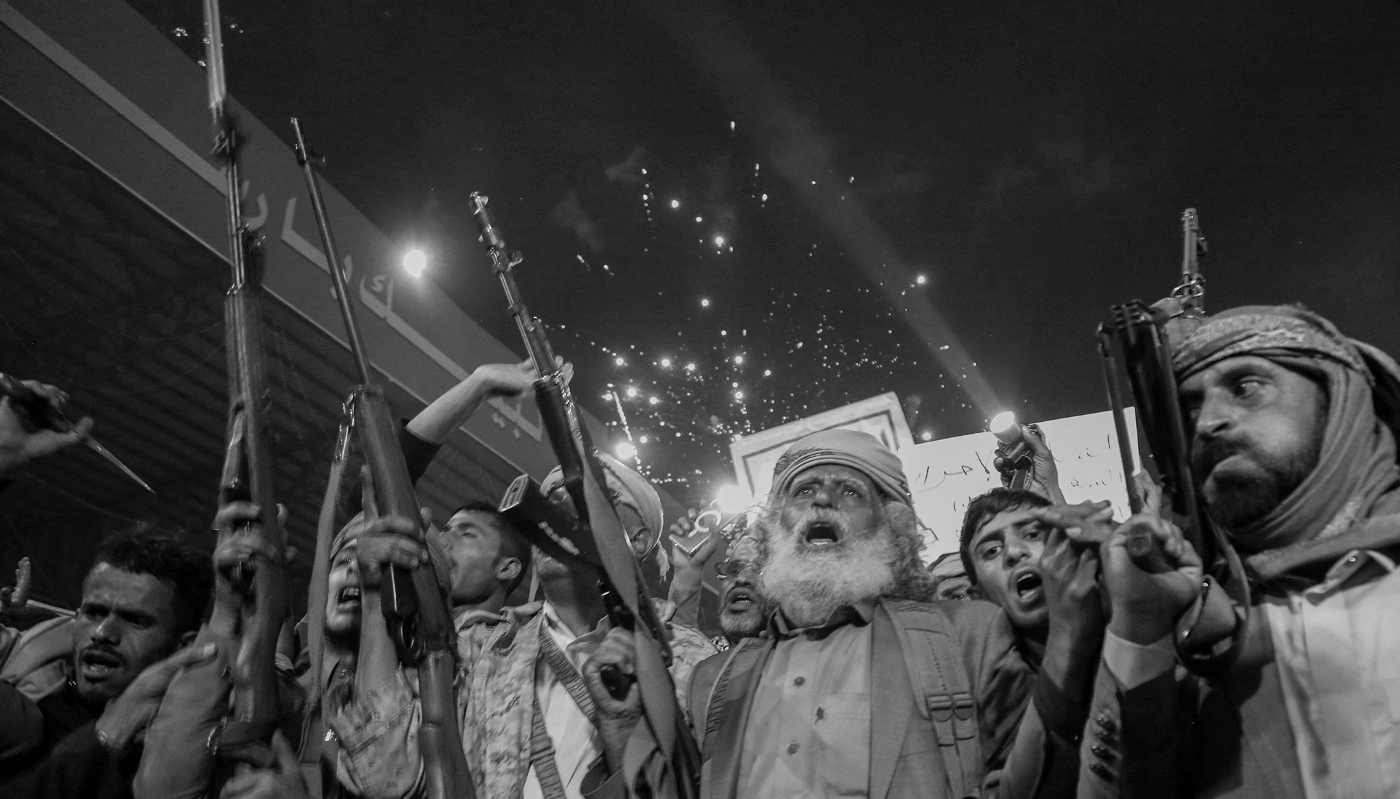 Houthi supporters rally in support of the movement’s military spokesman, Yahya Saree, in Sanaa, Yemen, 20 July 2026.