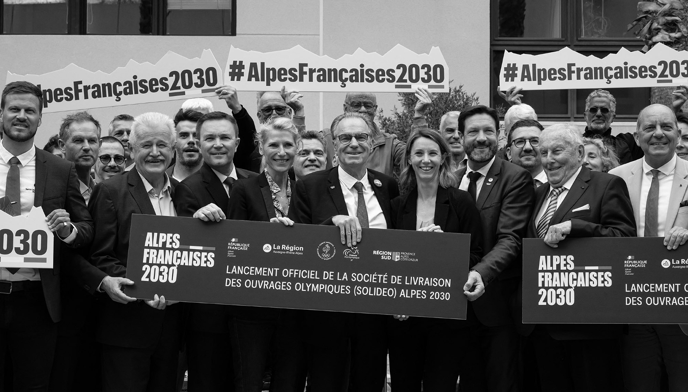 The official launch of the company tasked with overseeing the infrastructure of the 2030 Olympic Games, Solideo, in Marseille, southern France, on 14 April 2025.