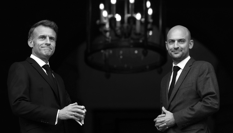 French President Emmanuel Macron and his Foreign Minister Jean-Noël Barrot at the Quai d'Orsay, on 9 October 2025.
