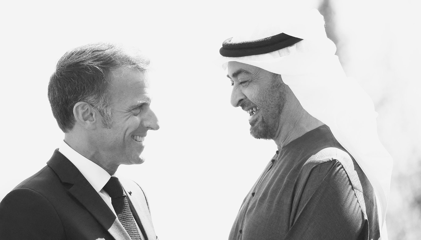 French leader Emmanuel Macron with UAE President Mohammed bin Zayed al-Nahyan, on 16 June 2026 in Évian-les-Bains, France, during the G7 summit.