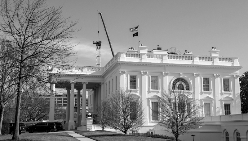 A crane in the construction area of the future White House ballroom.