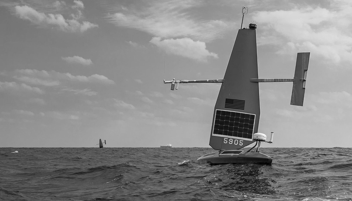 Two US Navy Saildrone Explorer UAVs during the Sentinel Shield exercise in the Persian Gulf off the coast of Bahrain on 8 January 2023.
