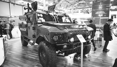 A Cobra 4 armoured police vehicle manufactured by UAE-based Streit Group on display at the Milipol trade fair in Villepinte, France, on 14 November 2023.
