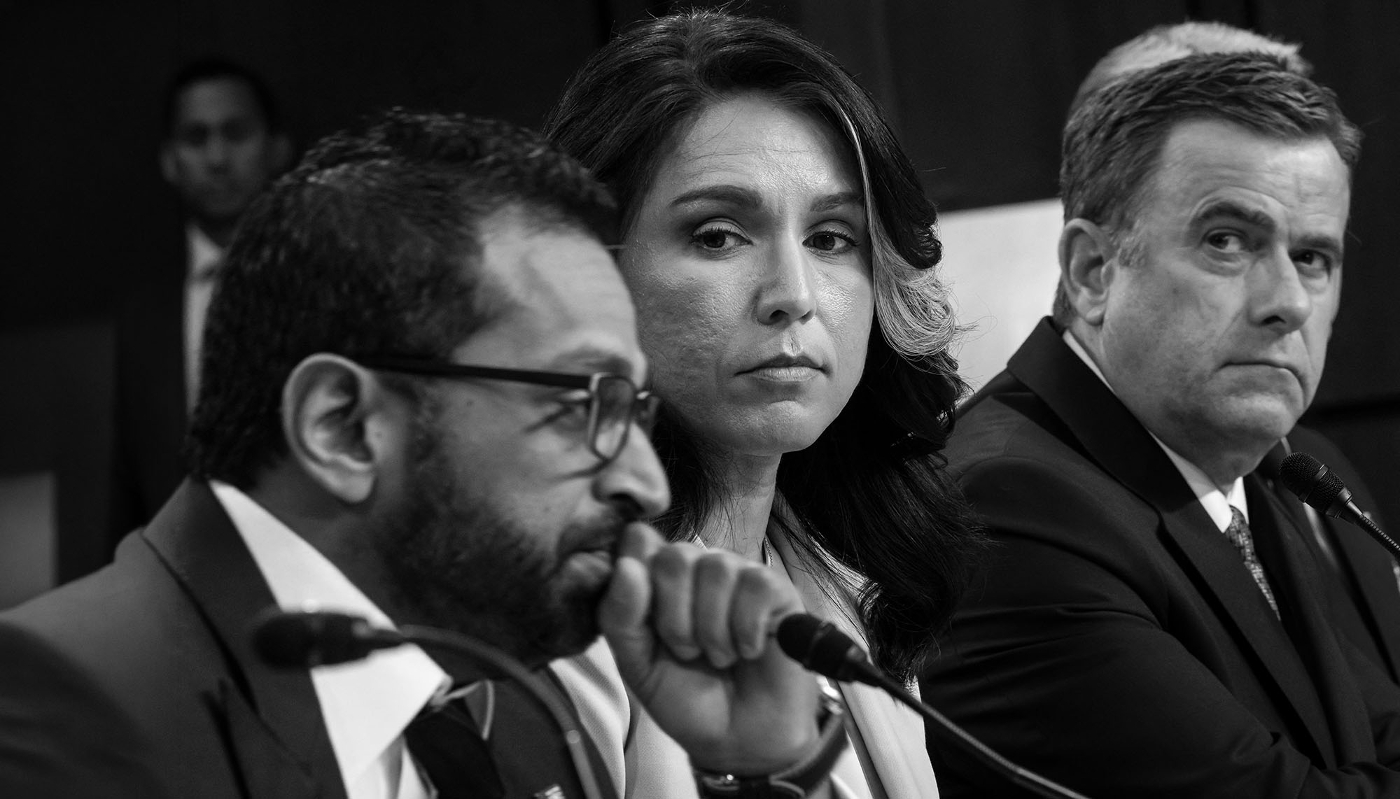 From left to right: FBI Director Kash Patel, Director of National Intelligence Tulsi Gabbard and CIA Director John Ratcliffe during a Senate hearing in Washington, DC, on 25 March 2025.