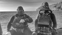 Two Ukrainian combat swimmers from the 73rd Special Operations Centre equipped with Shark Marine gear training off Snake Island in Ukraine.
