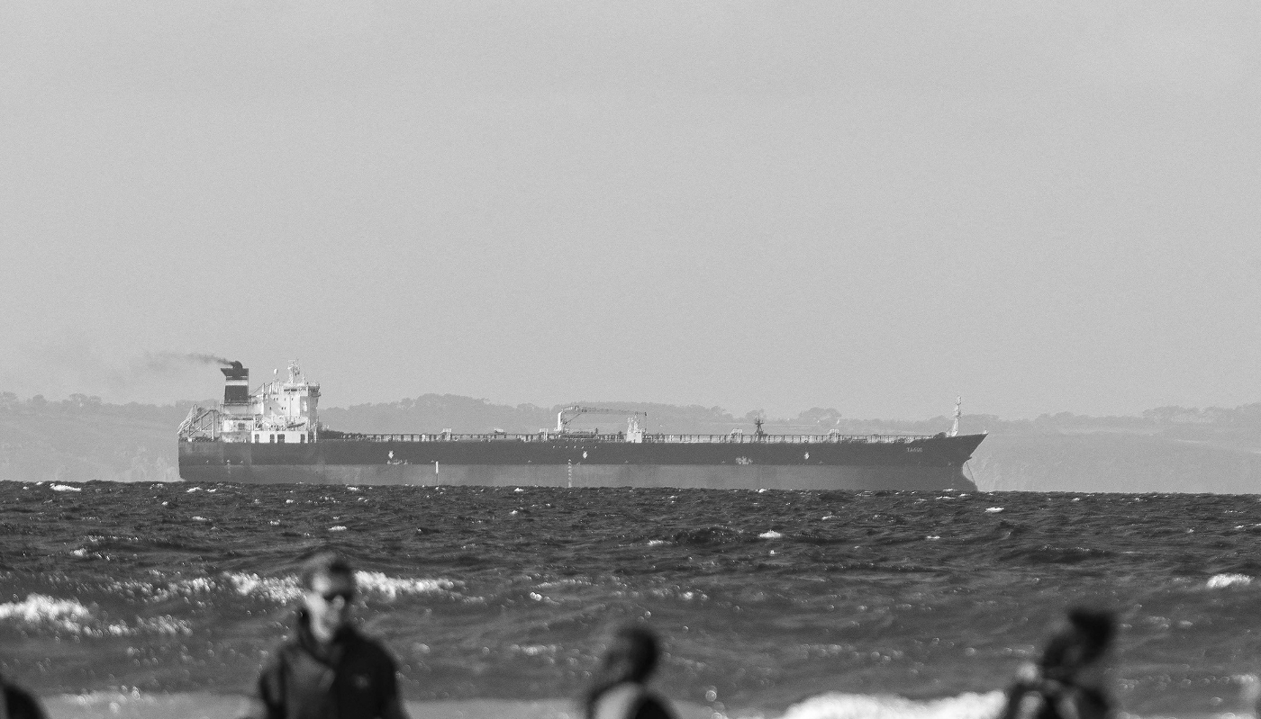 The oil tanker Tagor, suspected of being part of the Russian ghost fleet, at anchor off Aber beach in Crozon, Brittany, France, on 2 June 2026.