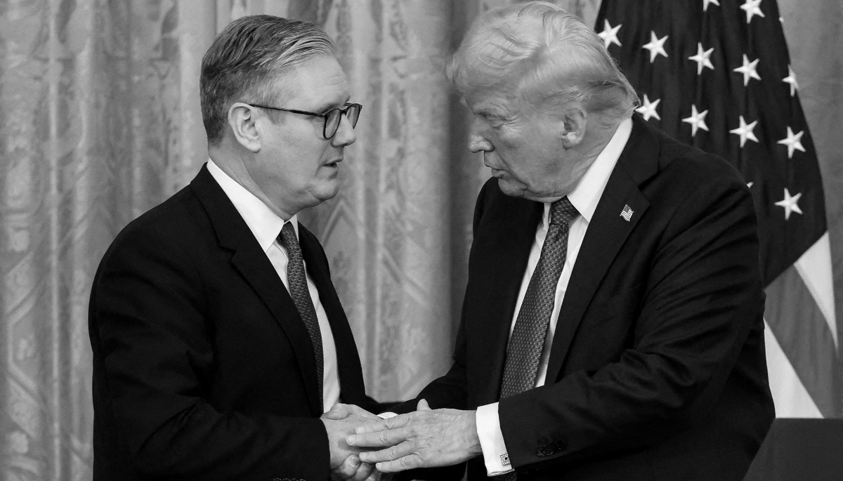 US President Donald Trump and British Prime Minister Keir Starmer attend a press conference at the White House in Washington on 27 February 2025.