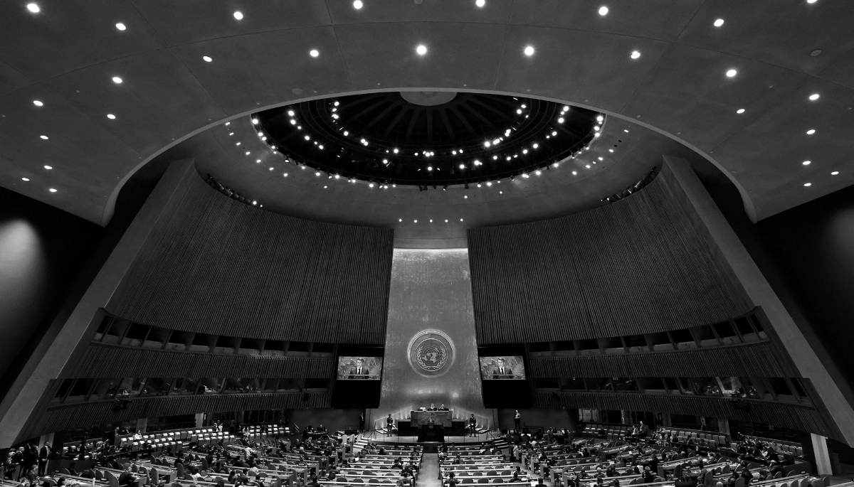 French President Emmanuel Macron at the United Nations General Assembly at the UN headquarters in New York, United States, on 25 September 2024.