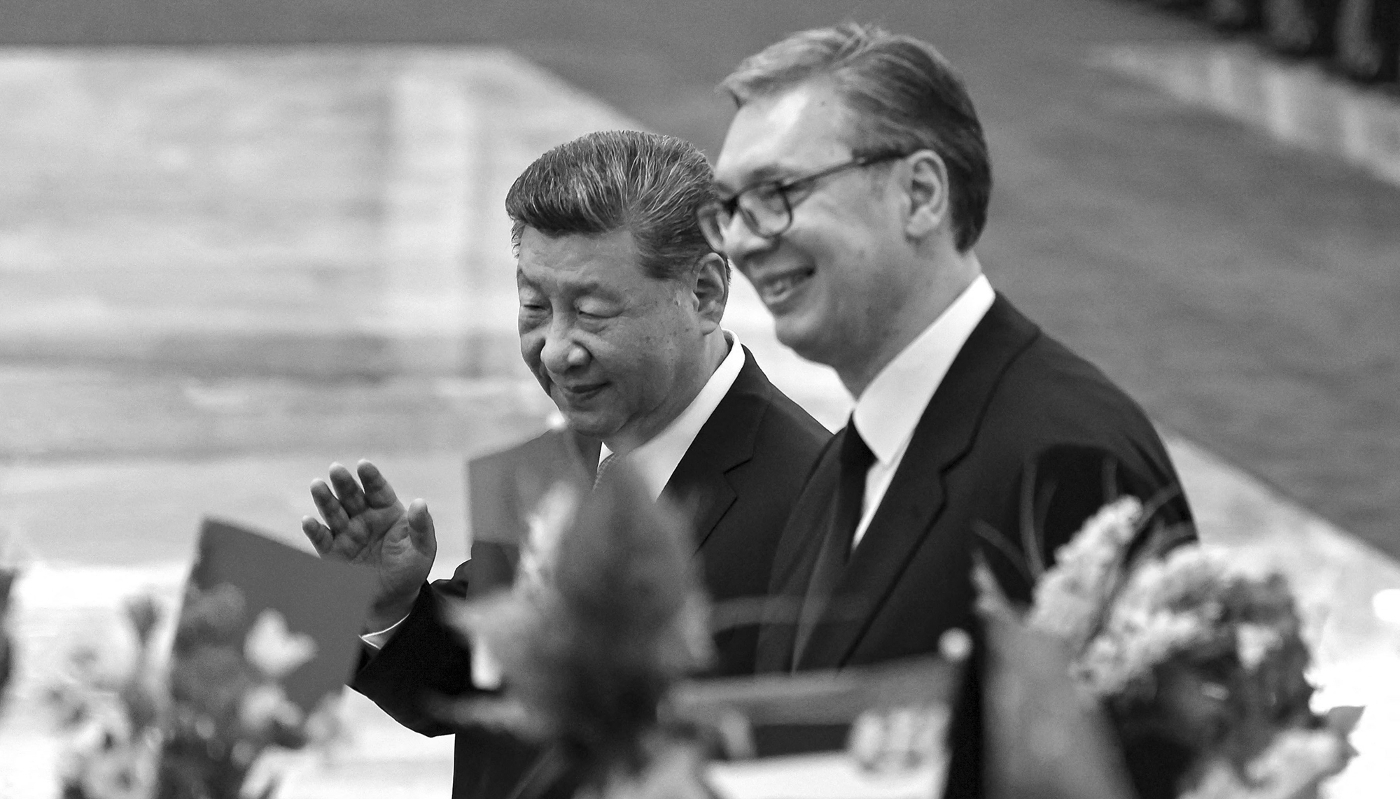 Serbian President Aleksandar Vucic (right) attends a welcome ceremony with Chinese President Xi Jinping in Beijing, on 25 May 2026.