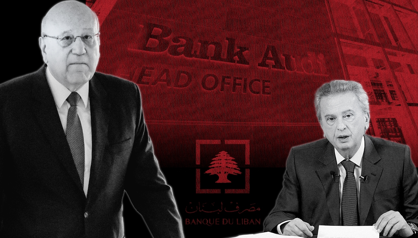 Former Lebanese PM Najib Mikati and Banque du Liban's former governor Riad Salamé.
