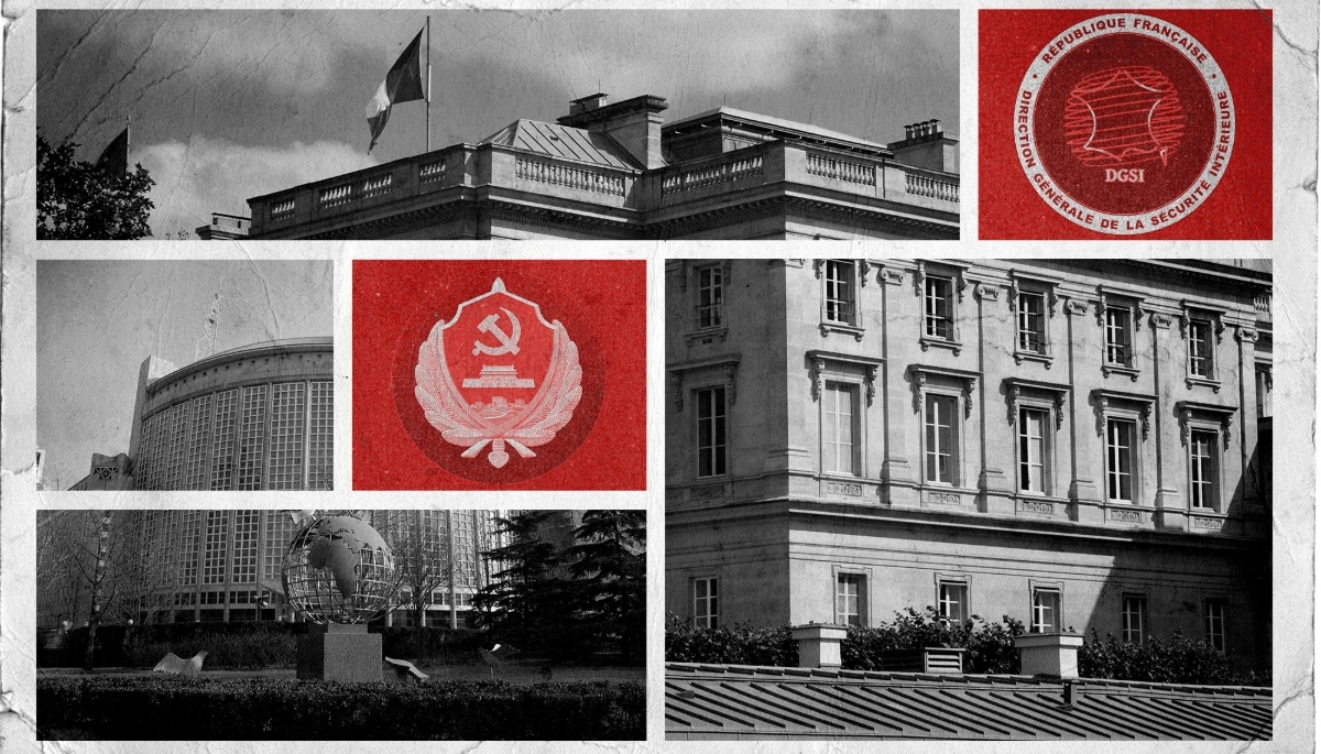 (L to R) The Chinese foreign ministry in Beijing and the French foreign ministry in Paris.