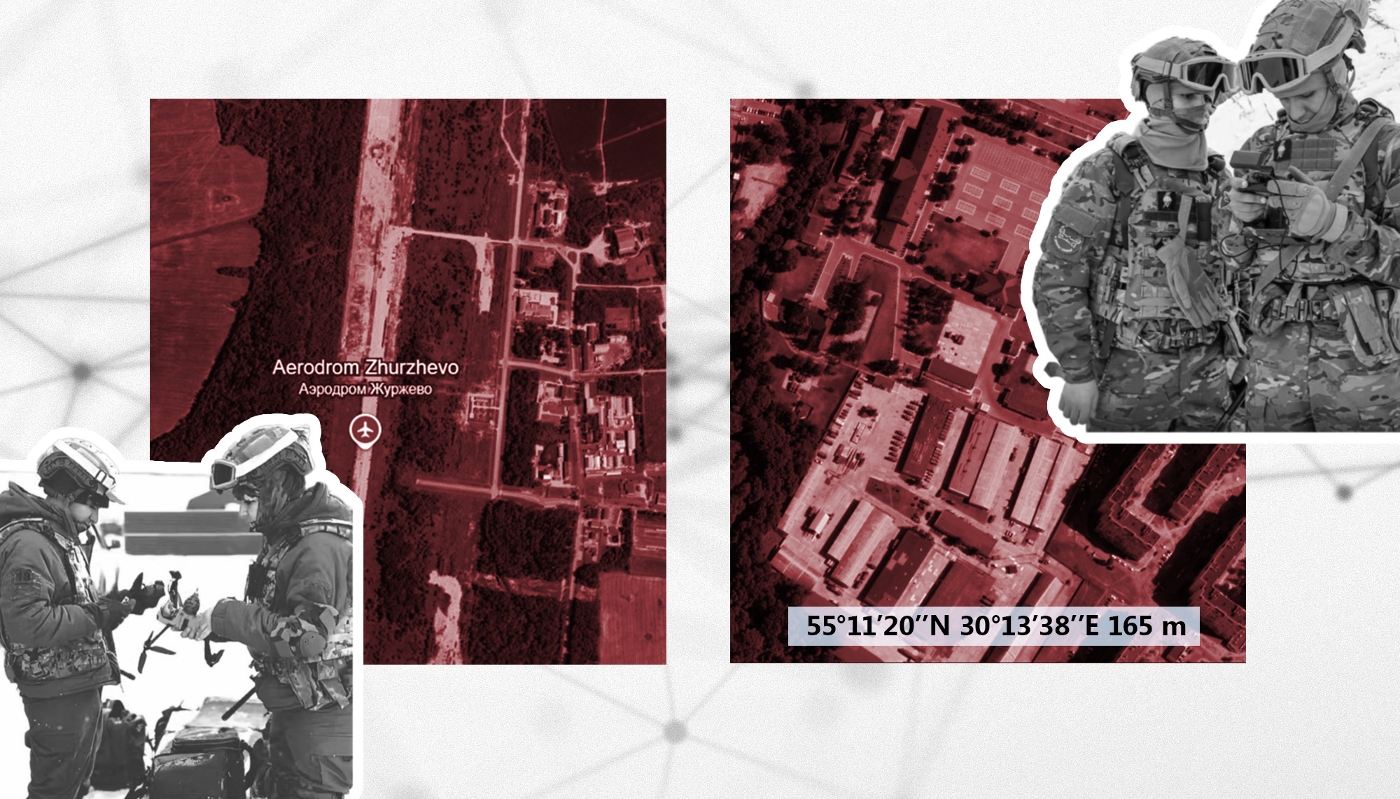 The 103rd Separate Guards Airborne Brigade base hosting Wagner-trained trainees in Vitebsk, Belarus (right), and the disused Zhurzhevo airbase (left) where some training exercises take place. Pictured on either side, Libyan special forces drone operators training to fly FPV drones and Autel Robotic Evo 2 tactical drones.