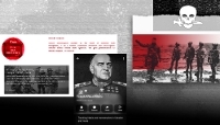 Left: screenshots from Nicolas Cinquini’s blog and the TrackANaziMerc Telegram account, for which he works. Right: the insignia of the Revanche Tactical Group and a photo of fighters from the unit’s French detachment who are on Nicolas Cinquini's trail.