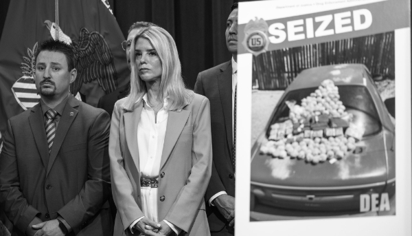 US Attorney General Pam Bondi announces arrests and drug seizures from a Drug Enforcement Administration fentanyl sting operation in New Mexico, 6 May 2025.