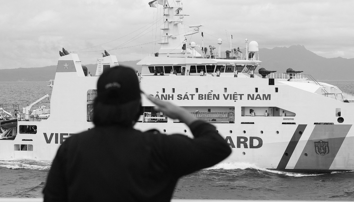 A Vietnamese coast guard ship during a maritime exercise in the disputed South China Sea, on 9 August 2024.