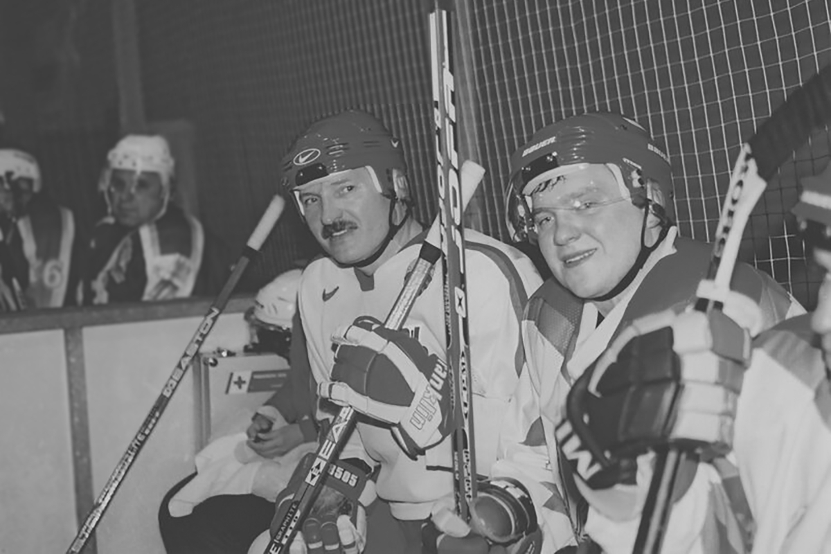 Belarusian president Alexander Lukashenko with his son Dmitri Lukashenko.