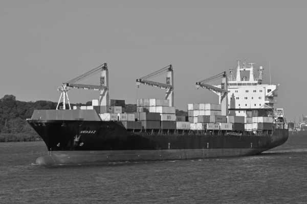 The ship Artabaz, owned by the Iranian charterer Islamic Republic of Iran Shipping Lines (IRISL), which was hit by Israeli air strikes in Latakia on 6 December.