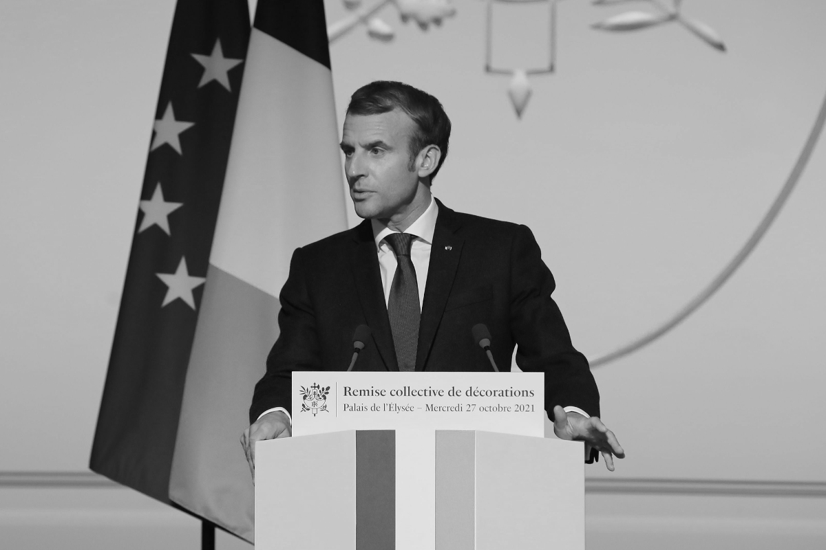 French President Emmanuel Macron at a French Legion of Honour Ceremony at the Elysée Palace.