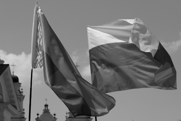 Belarusian and Russian national flags.