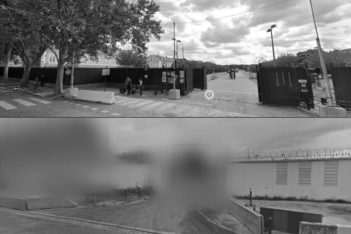 The Fort of Vincennes, on the outskirts of Paris, is still visible on Google Maps, while the fort of Noisy (lower part of photo) is blurred.