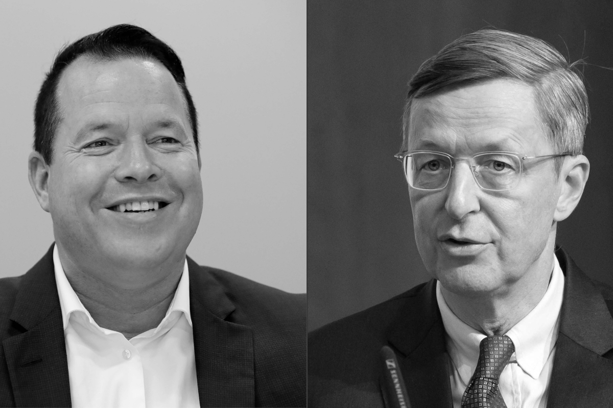 Oliver Hermes, former president of the German Eastern Business Association and Michael Harms, its current director.