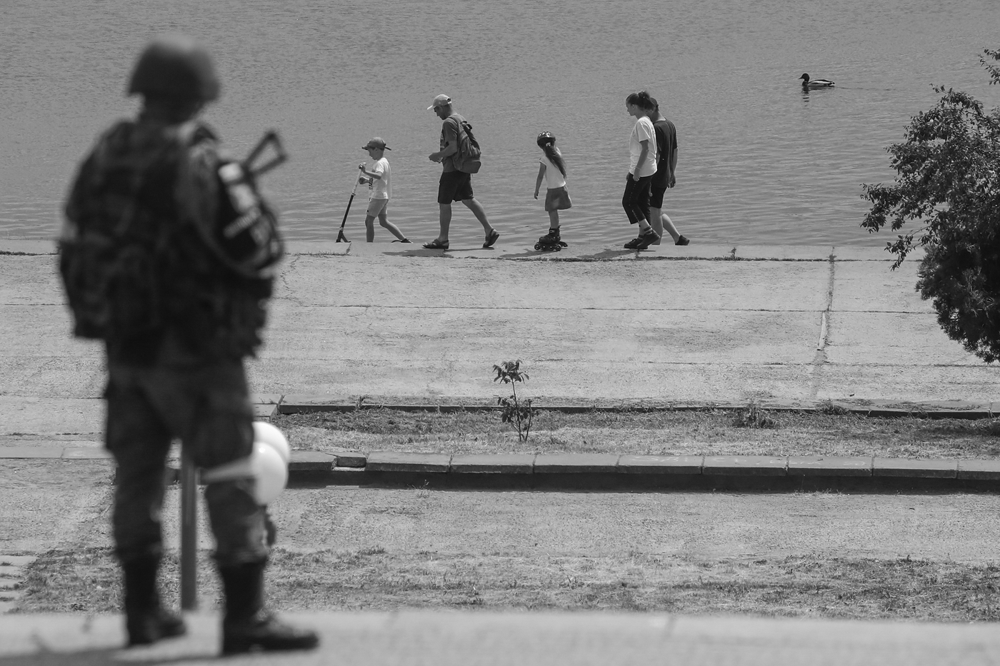 A Russian soldier near Dnipro river in Kherson, Ukraine, photographed during a press trip organised by the Russian army on May 20, 2022.