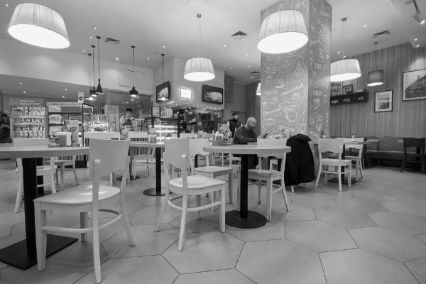 The Chokoladnitsa café, located at 19/13 Ilinka Street, near the presidential administration in Moscow.