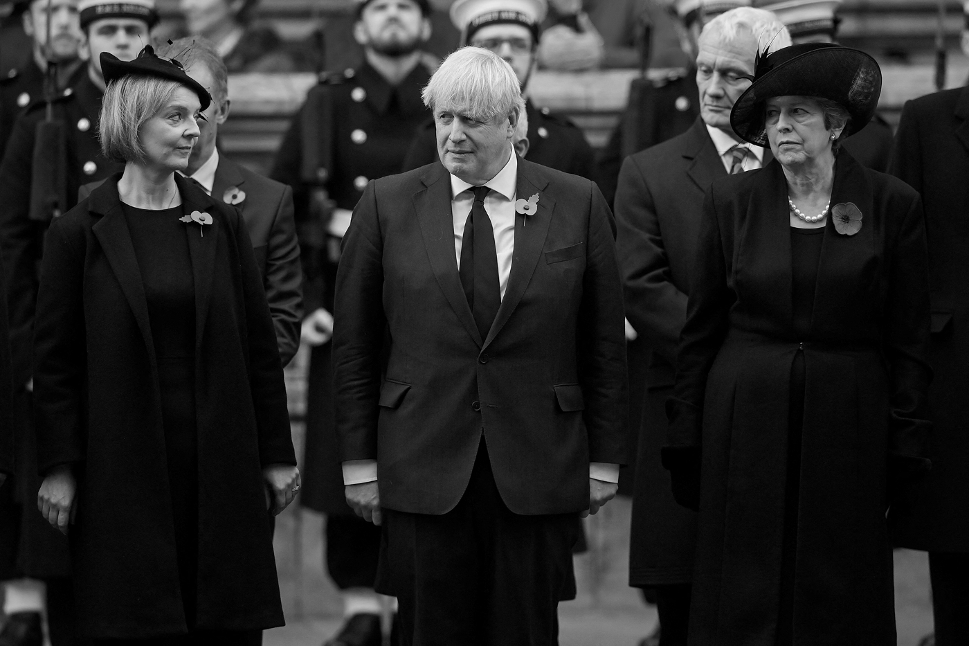 Former UK PMs (from left) Liz Truss, Boris Johnson and Theresa May.