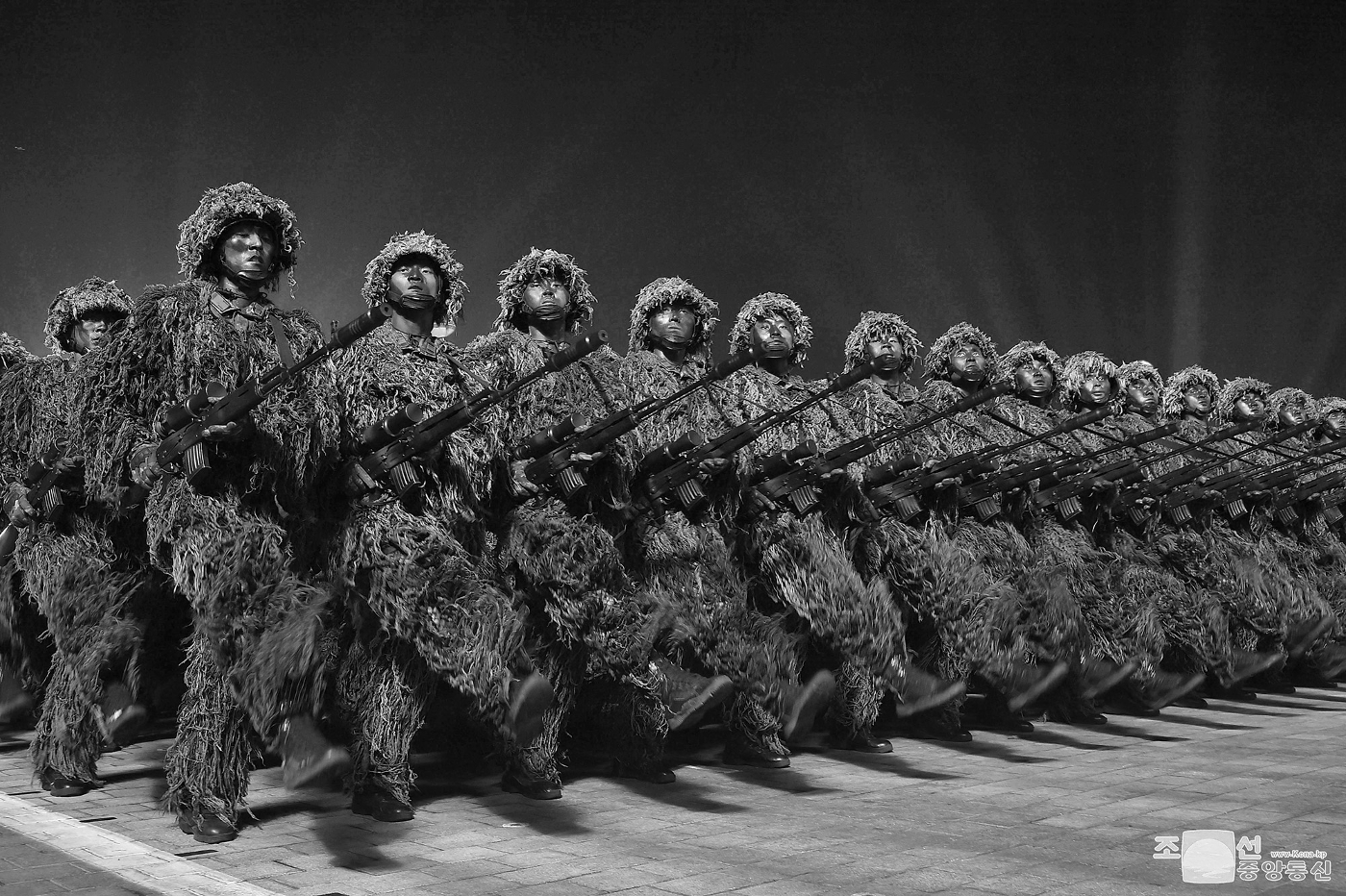 Nighttime military parade to mark the 90th anniversary of the founding of the Korean People's Revolutionary Army in Pyongyang, in North Korea.