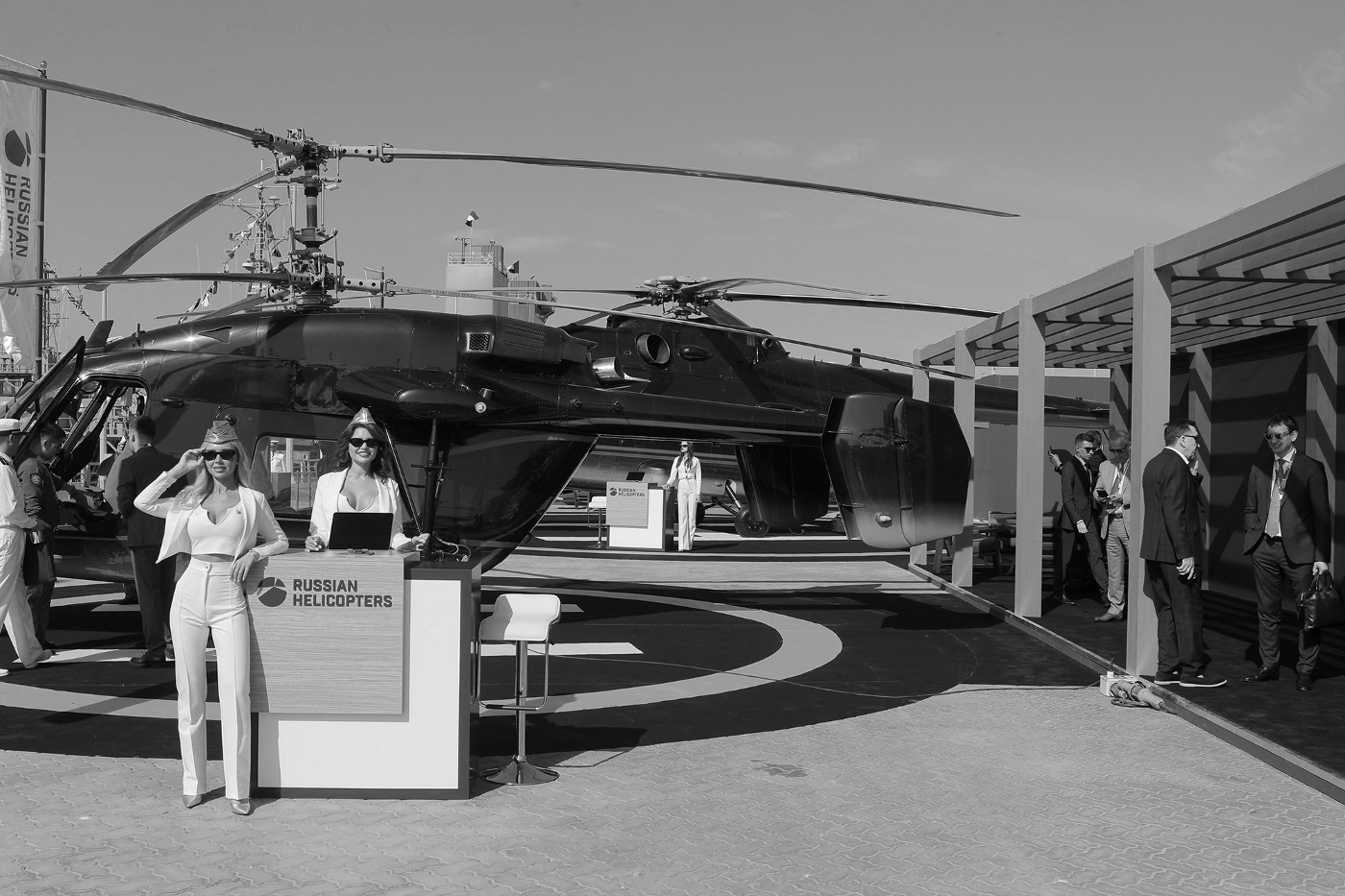 The Russian Helicopters stand at NAVDEX, an annual event held alongside the IDEX exhibition in Abu Dhabi, on 20 February 2023.