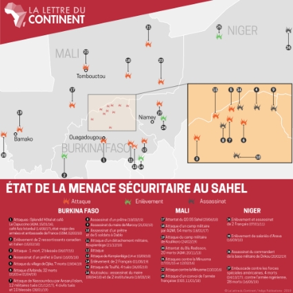 Map of the main terrorist attacks in Sahel these past few years.