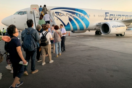 Tourists at Cairo International Airport in October 2019.
