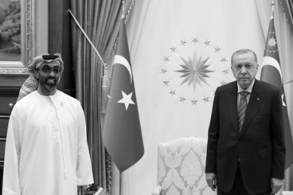 UAE national security adviser Sheikh Tahnoon bin Zayed Al Nahyan (left) and Turkish president Recep Tayyip Erdogan in Ankara, 18 August 2021.